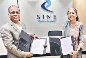 Prof. Preeti Rao and CEO Umamaheshwar Ragi signing the partnership at SINE, IIT Bombay